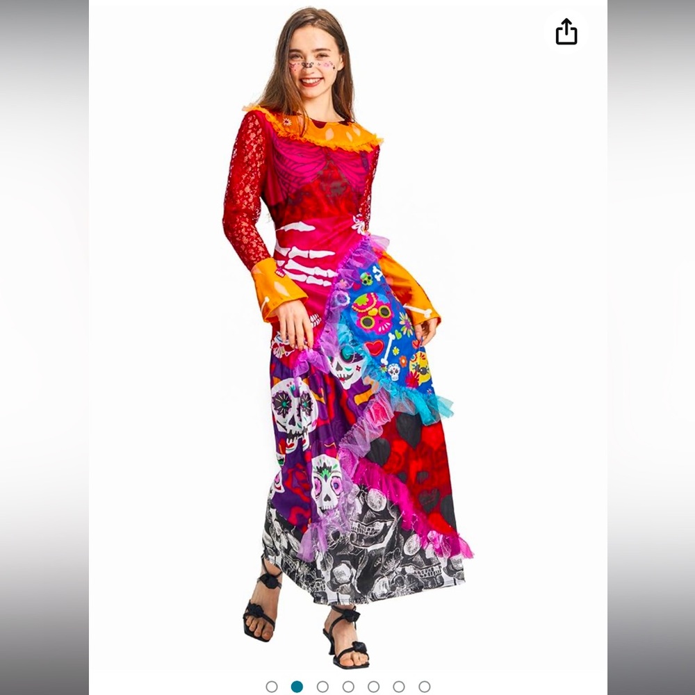 Colorful Day of the Dead Maxi Dress - Red & Multicolor